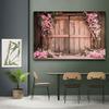 Rustic Pink Floral Barn Door Tapestry, Wedding Background Cloth, Party Backdrop