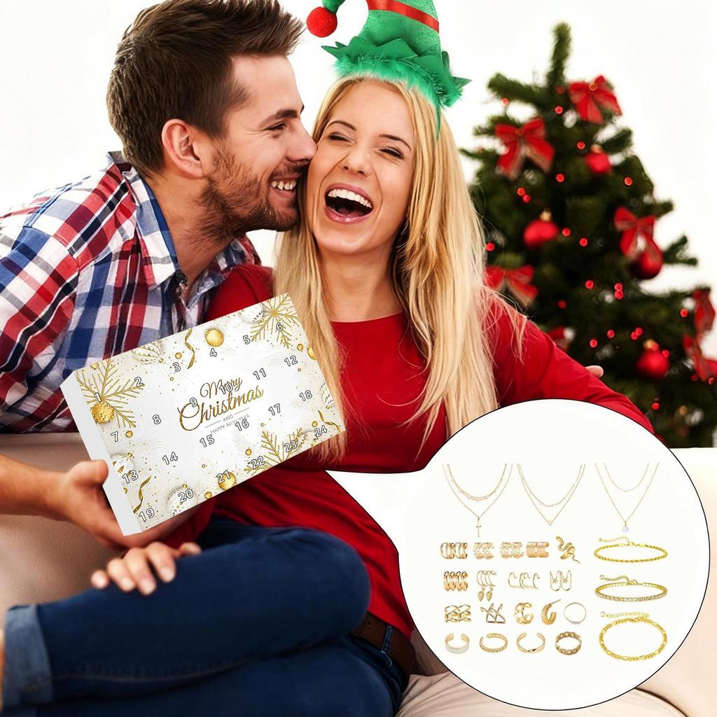 Christmas Countdown Jewelry Gift Box 24 Days Woman Fashion Jewelry Necklace Set For Holiday Party Date Gathering