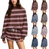 Women's Striped Turtleneck Sweatshirt and Shorts Set, Loose Fit Pullover with Elastic Waist, Fall Casual Two-Piece Outfit