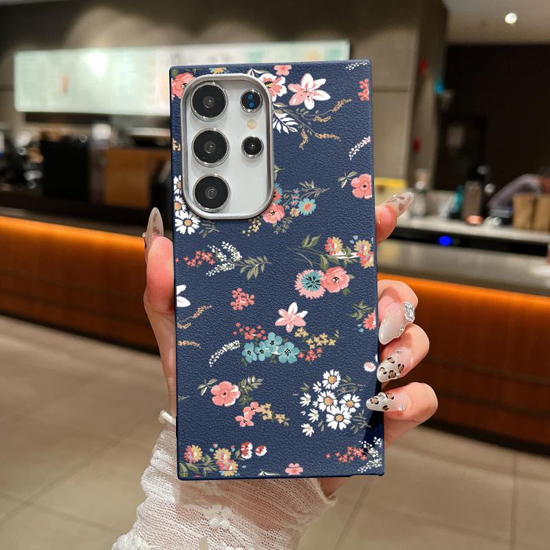 Retro Flowers Leather Texture TPU Case For Samsung Galaxy S24 FE S25 S23 S22 Ultra S25 Edge A55 A56 A16 A15 A54 A26 Phone Cover