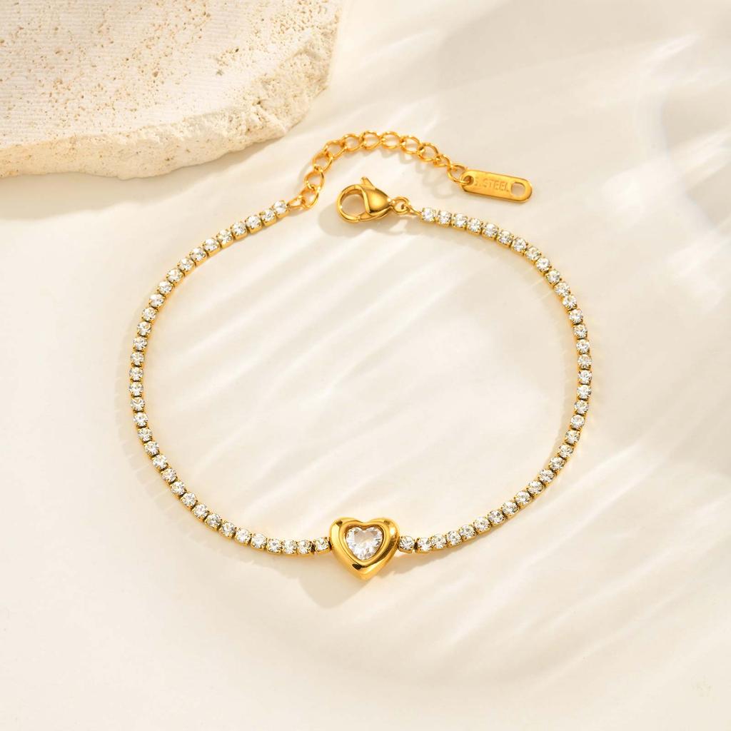 Luxurious Heart Zircon Chain Bracelet for Women,Gold Color Stainless Steel Link Chain Bracelets,Fashion Jewelry Gift