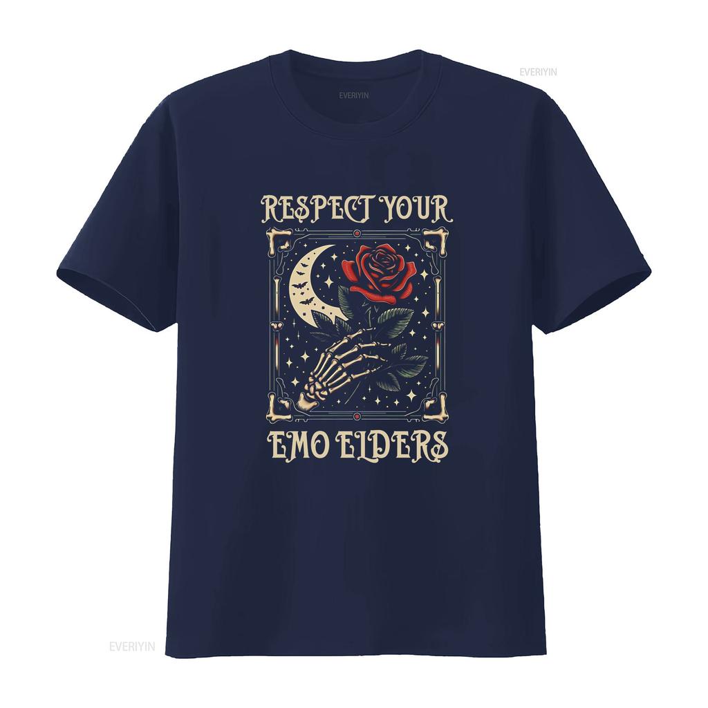 Gothic Emo Music Fan T Shirt Respect Your Elders Unique Tribute to Culture  vintage Washed Soft graphic Stretched Comfortable