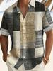 Men's Vintage Geometric Button- Shirt Short Sleeve Collar Button-Front Suitable for Outdoor Summer Wear, Casual -Casual Blouse, Machine Washable Gift
