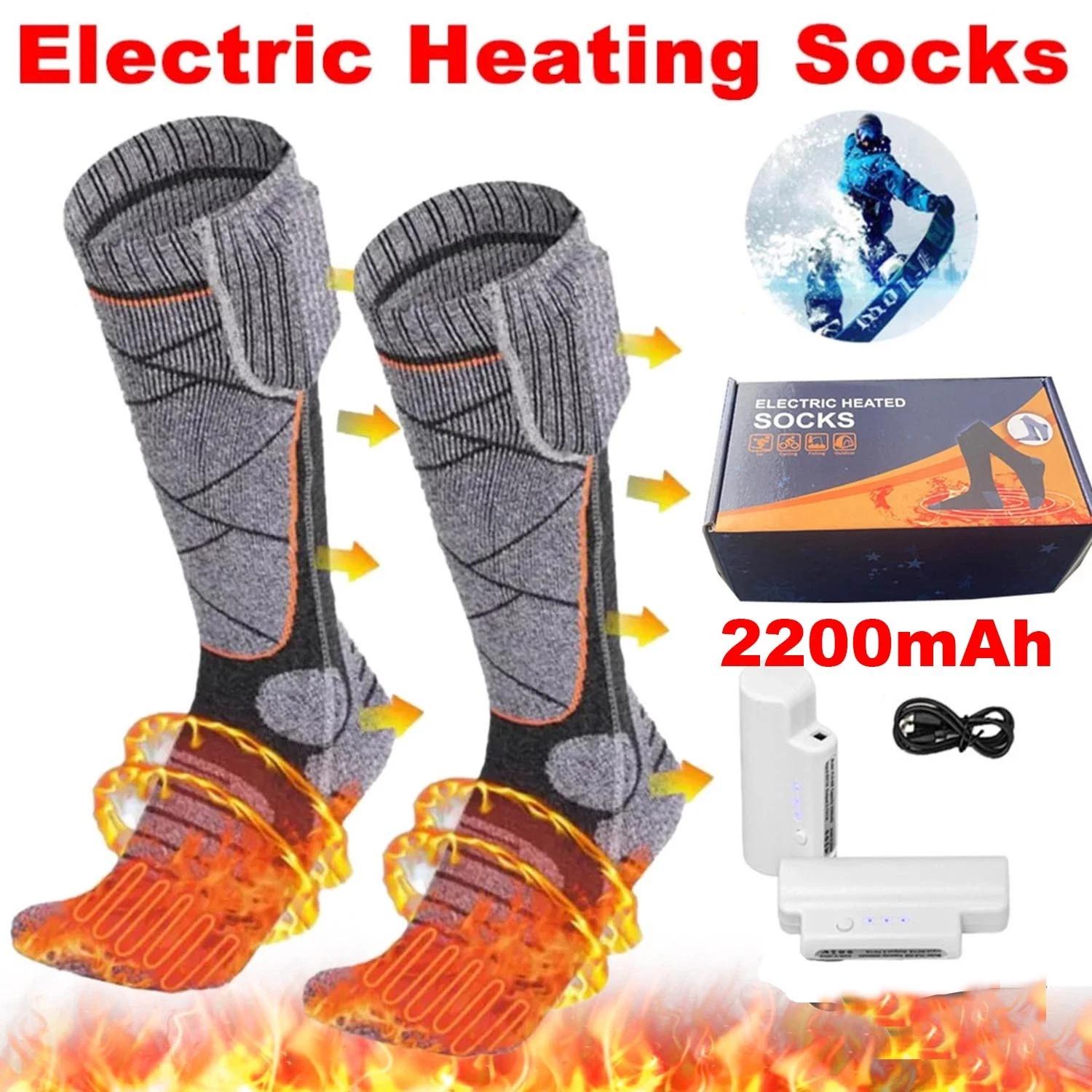 

1 пара умных носков с подогревом, зимние теплые носки, противохолодные лыжные носки, 3 режима нагрева, для кемпинга на открытом воздухе, грелка для ног, питание от перезаряжаемой батареи