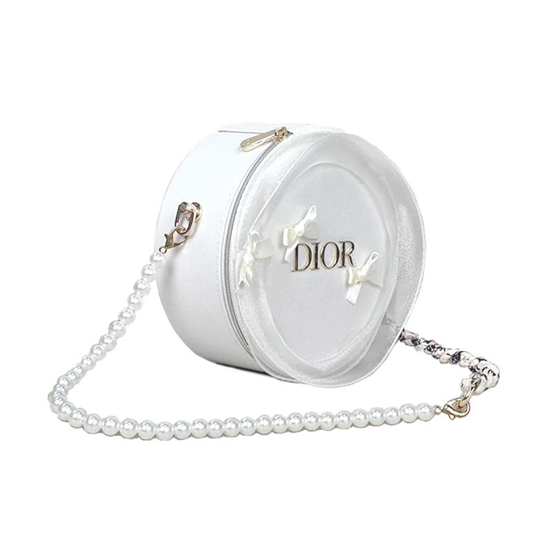 DIOR Bag [Customized Cosmetic Bag] Retro Classic High-end Niche Korean Style Sweet Princess Party Pearl Simple and Versatile Beige Fabric Unisex