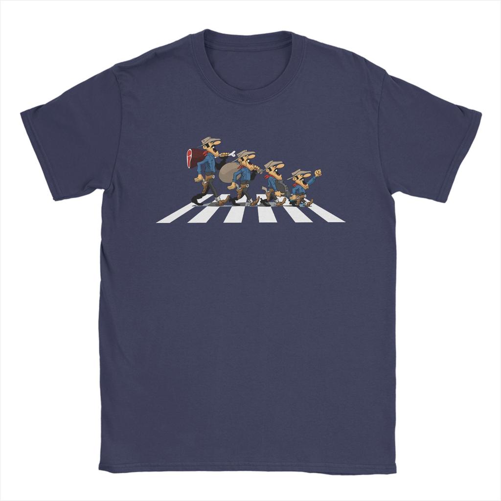 Dalton Abbey Road Lucky Luke T-shirt Uomo 100% Cotone Vintage T-shirt Girocollo Cartoni Animati T-shirt Manica Corta Top Stampati