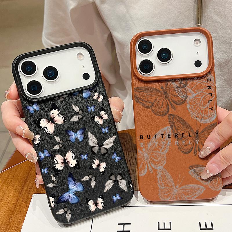 For iPhone 18 Pro Max Case Colorful Butterfly Leather Texture Silicone Cover For iPhone 17 16 15 14 13 Pro Max 16E 17E