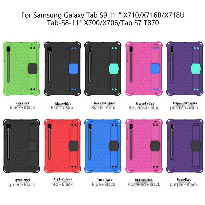 Samsung S9/S8 Tablet EVA Protective Case for Kids - Honeycomb Design with Hand Strap and Full Coverage Anti-Drop Protection.