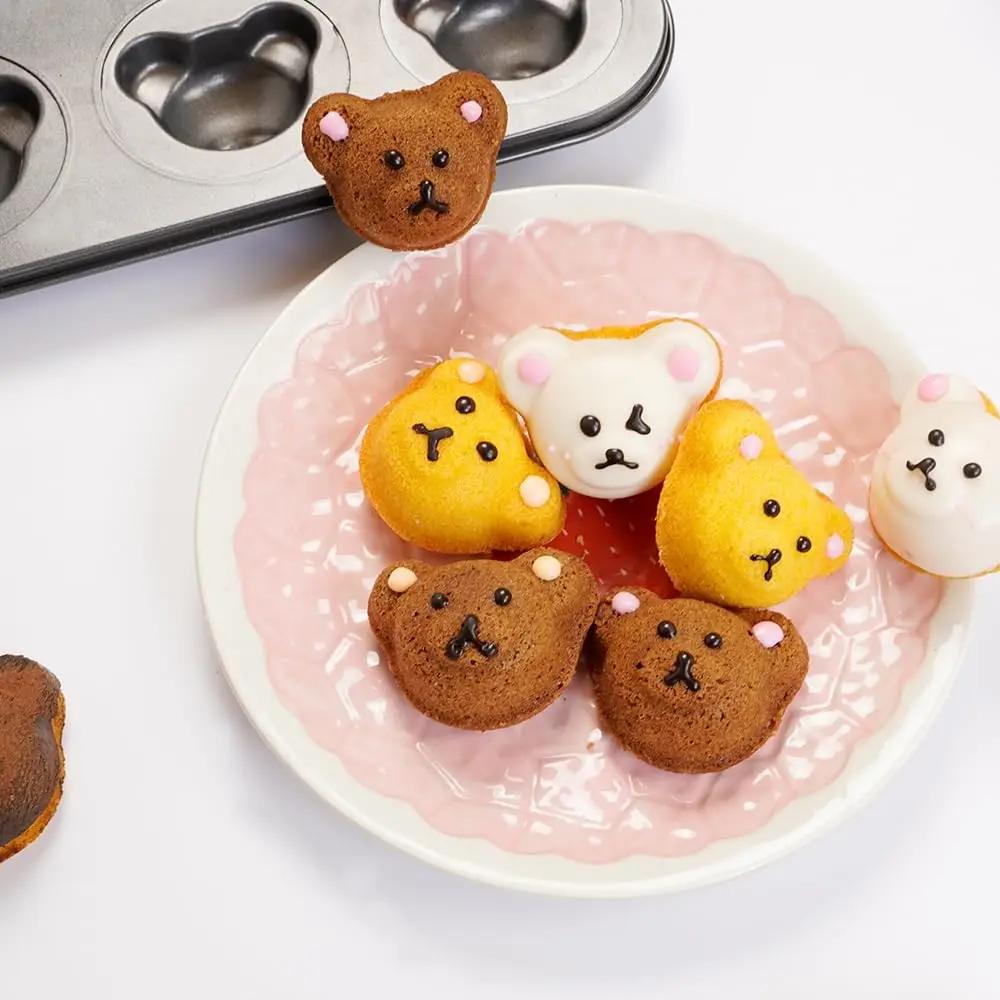 Cute Cartoon Bear Baking Mold 4 Cavities Baking Tray Non-stick Carbon Steel Tray DIY Decorative Cookies Mould Baking Supplies