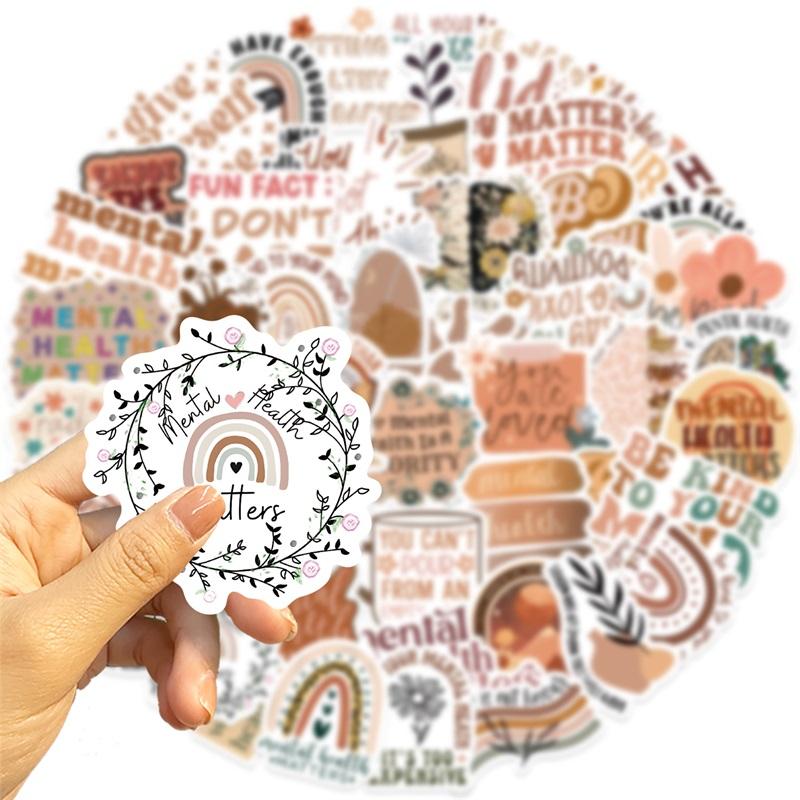 50PCS Boho Mental Health PVC Sticker Aesthetic DIY Children's Decoration Scrapbooking Stationery Hand Accounting Tool Supplies