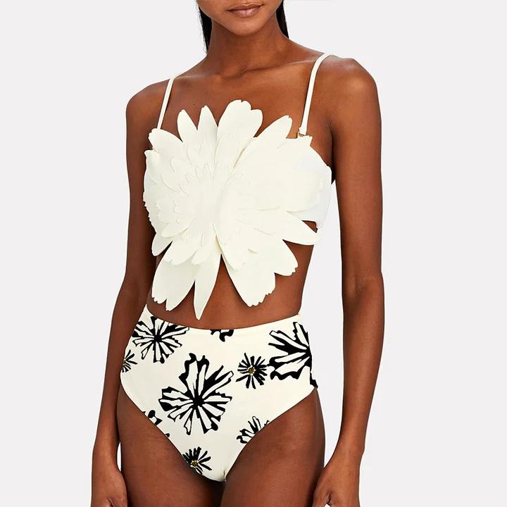 1011 Europäisches und amerikanisches neues Bikini-Blumen-Dekorationsdruck-Split-Badeanzug- und Wickelrock-Set 1111