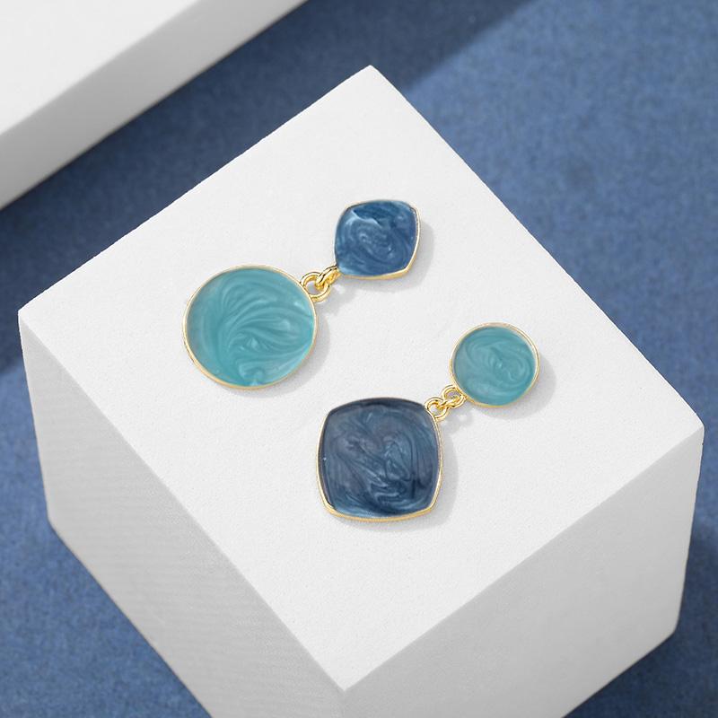 Asymmetrical Enamel Dangle Earrings for Women Korean Blue Round Pendants Geometric Drop Earrings boucle oreille femme