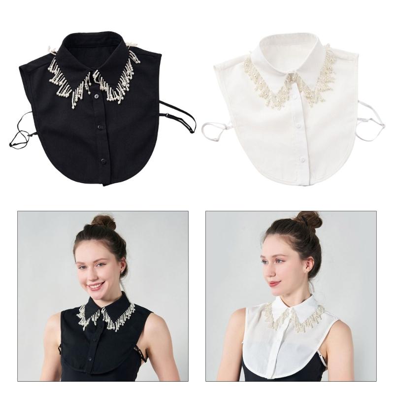 Jeweled Half Shirt False Collar Beaded Pearls Spread Lapel Versatile Art Collar Sweet Shawl False Decorative Shawl