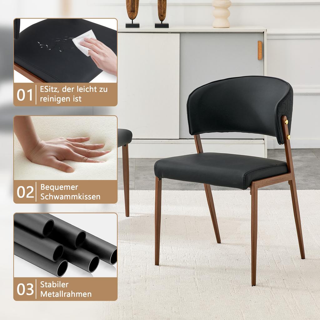 Dining Chair Set of 2 Modern Upholstered with Metal Frame, Ergonomic Backrest, Faux Leather Chair for Dining Room Living Room Kitchen - Chair Only
