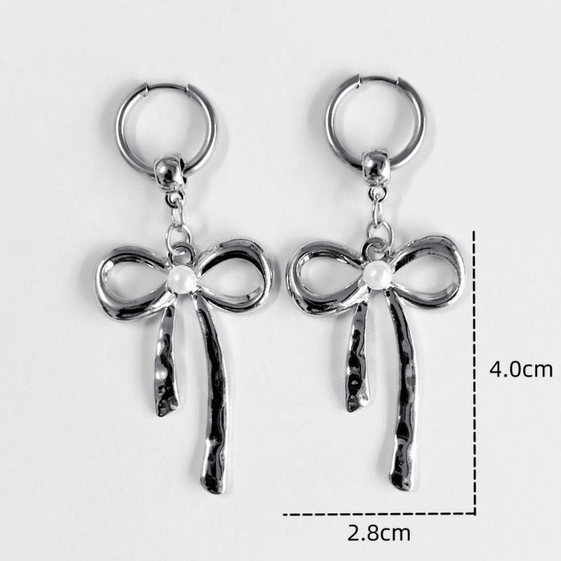 Korean Retro Bow Stainless Steel Earrings - Y2K Niche Style