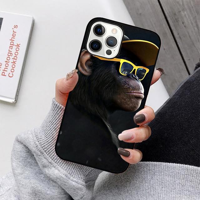 Funny Thinking Monkey With Headphone Phone Case For iPhone 17 Air 16 15 14 13 12 11 Pro Max Plus Max Cover coque