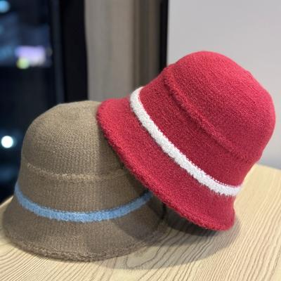Knitted Plush Fisherman Hat Women's Autumn and Winter New Bucket Hat Japanese Style Face Revealing Small Woolen Basin Hat
