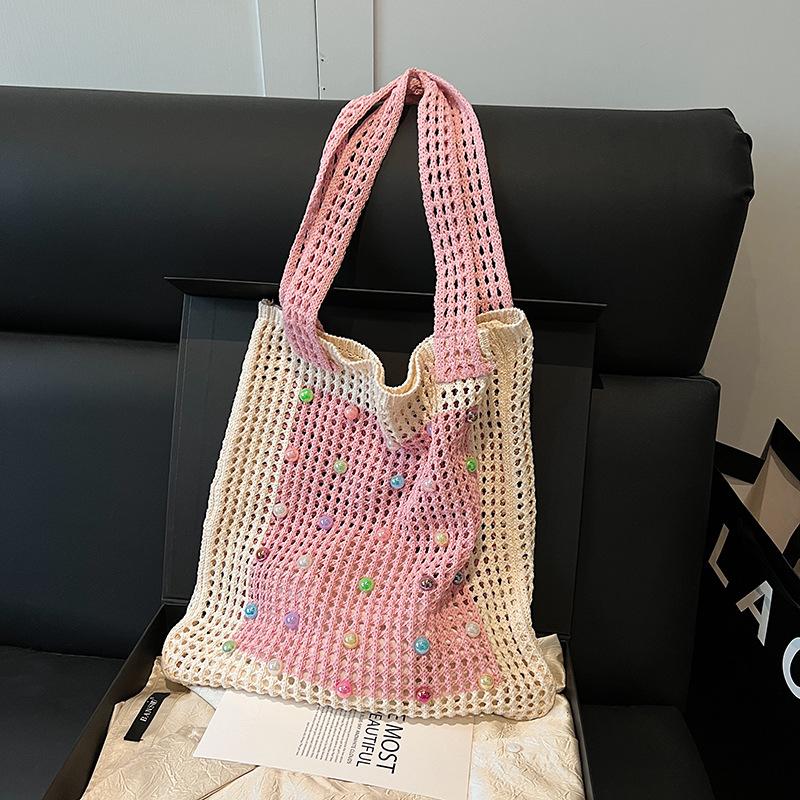 Large Capacity Hollow Knitted Bag Women's New Spring and Summer Lazy Wind Shoulder Bag Seaside Vacation Water Beach