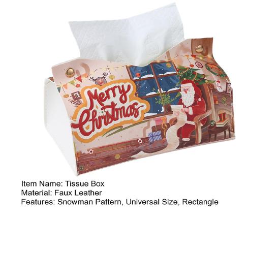 Foldable Paper Holder Snowman Snowflake Faux Leather Tissue Box Cover Christmas Rectangle