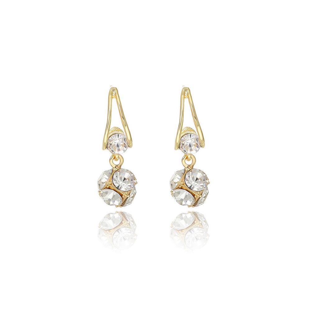 Korean-Style Luxury Geometric Diamond Earrings - Silver Needle Design for Women