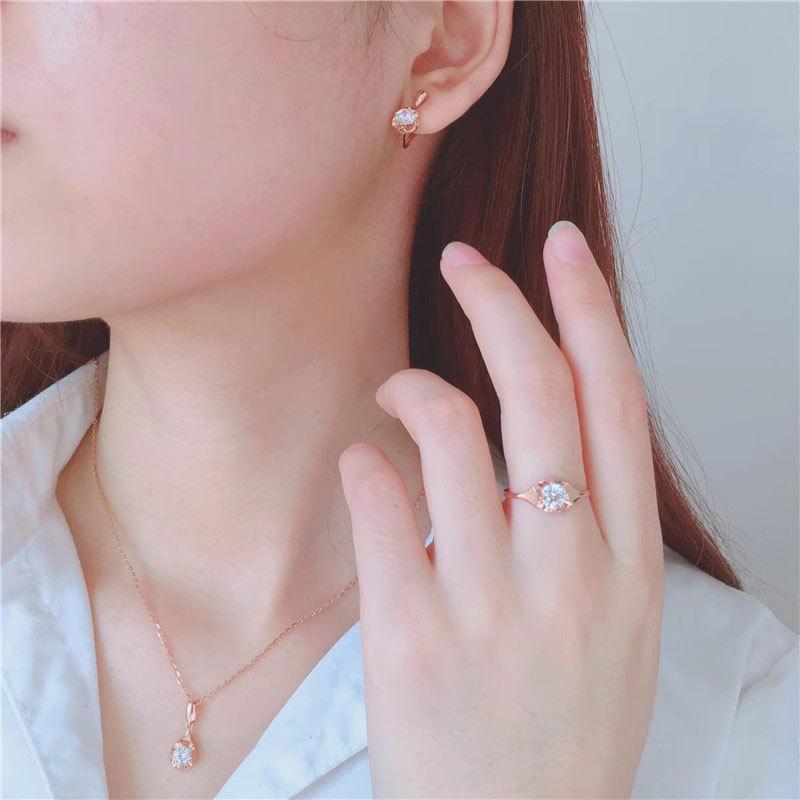 Exquisite Russian Purple Gold Zircon Round Zircon Earrings Rose Gold Colored Gold Fresh And Sweet Temperament Earrings