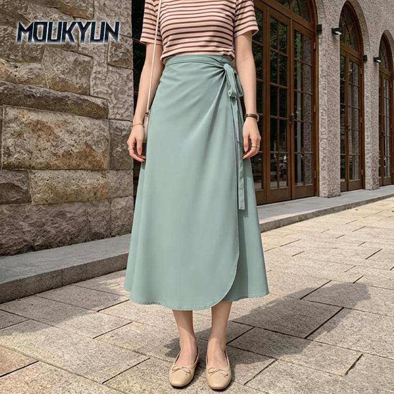 Sommer Elegante Fleck Rock Frauen A-linie Seite Split Hohe Taille Modische Regenschirm Strand Weibliche Lange Röcke