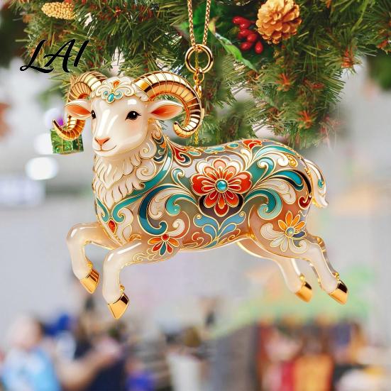 Acrylic Animal Pendant 2D Goat Christmas Ornament Farm Car Rearview Mirror Ornament Charm Auto Interior Hanging for Tree Home Window Decor