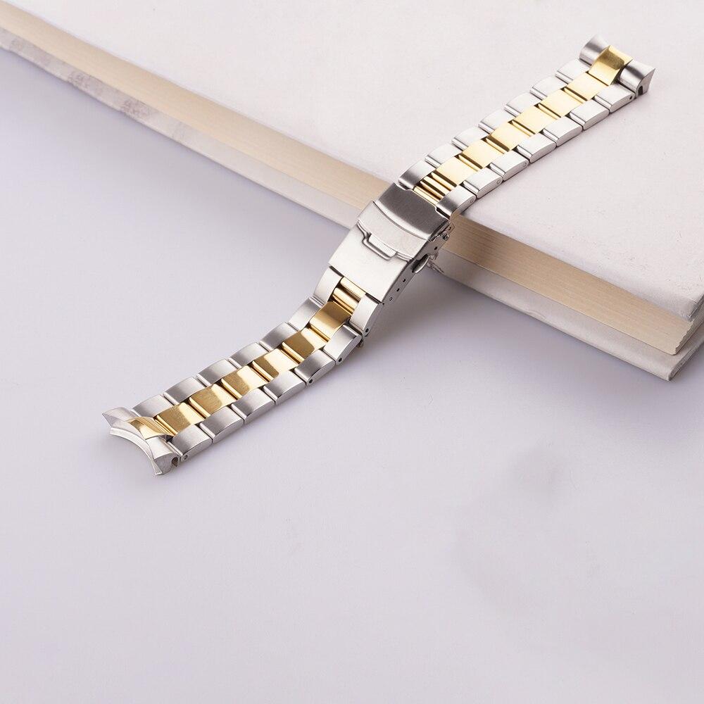 22mm 316L Steel Solid Curved End Oyster Watch Band Bracelet For