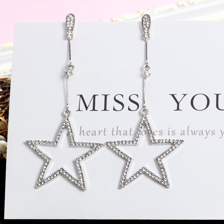 

Oorbellen New Fashion Wild Long Rhinestone Hollow Five-pointed Star Earrings For Women Exaggerated Crystal Big Earrings Brincos медный
