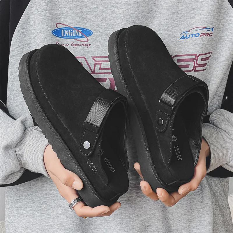 2024 Spring Genuine Leather Slip-On Half Slippers for Couples - Soft Sole, Breathable, Casual, Closed Toe