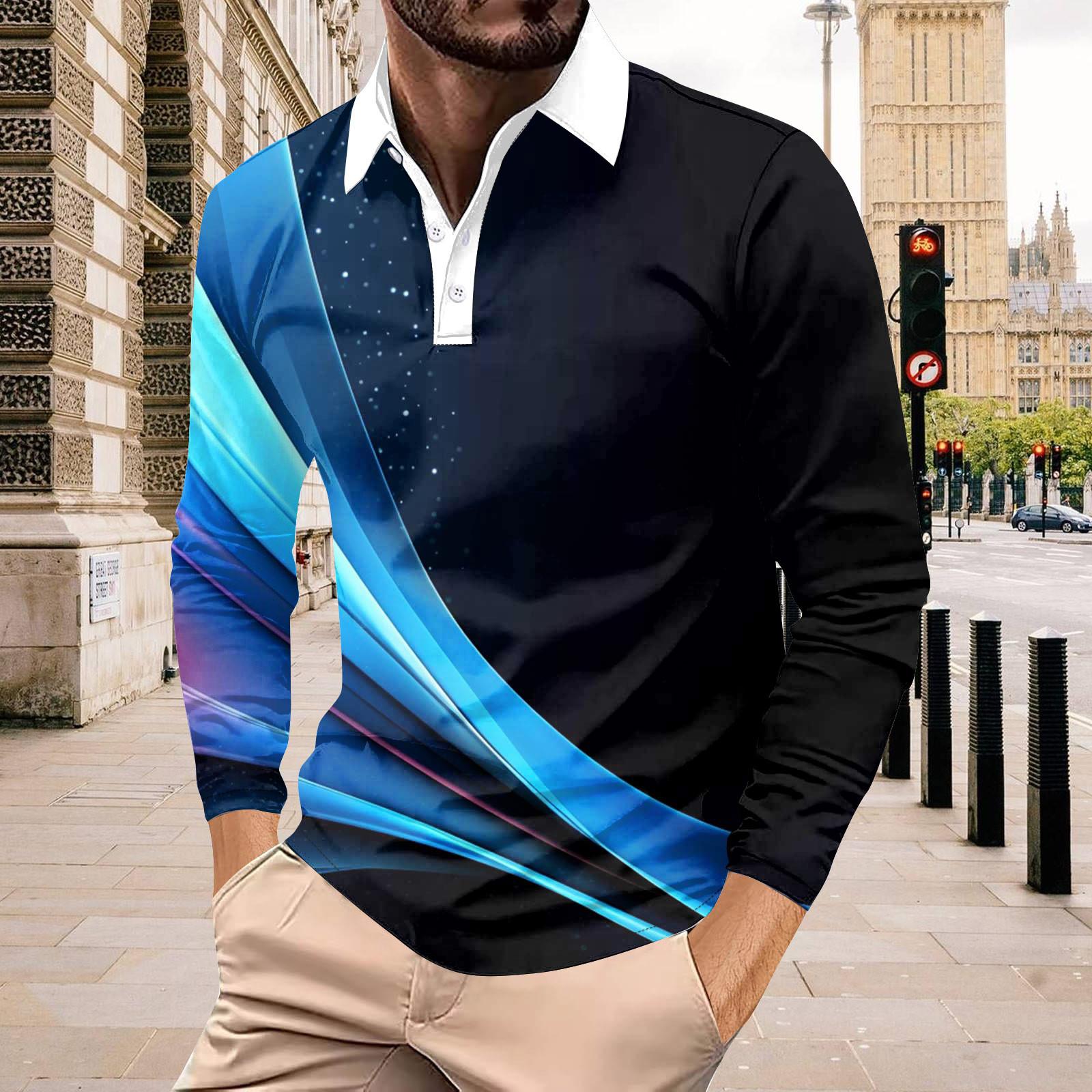 

Мужская рубашка для гольфа, повседневная спортивная, с V-образным вырезом, ребристый воротник, с длинным рукавом, модная, повседневная, однотонная, однотонная, весна-лето, стандартная посадка L синий