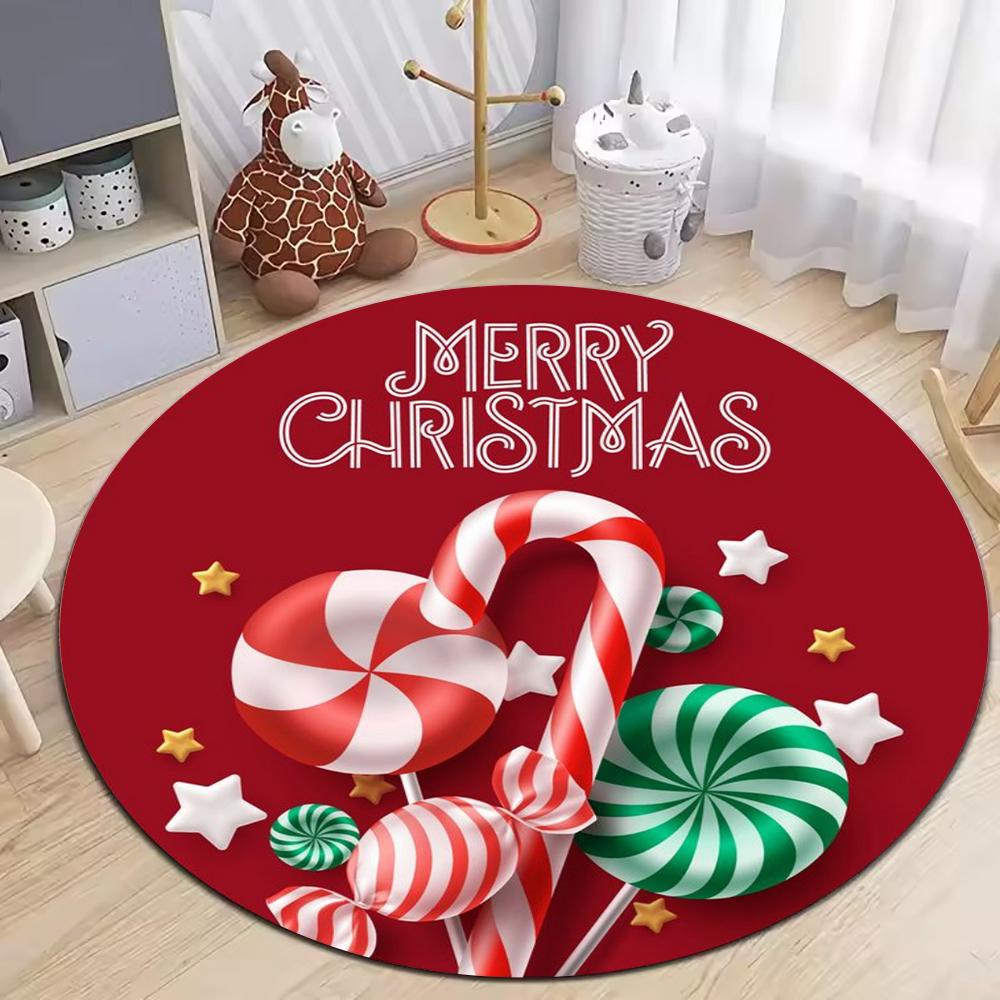 Christmas Ornaments Circle Rug Living Room Decor Sofa Rug Merry Christmas Santa Rudolph Riding Home Mat Festival Event Carpet
