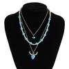 1 SET Ethnic Style Multilayer Turquoise Necklace Bead Bohemian Style Clavicle Chain  Party
