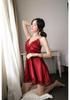 Yi Xiang Man Red Rose Faux Silk Camisole Dress - Romantic Push-up Lingerie, One Size Fits All, European & American Hollow-out Design