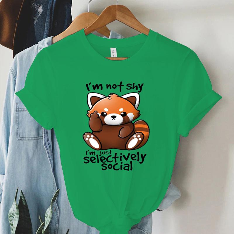 Print Trend Style TShirt Im Not Shy Im Just Selectively Social Womens Cute Panda Oversized T Shirt for Women Y2k Clothing