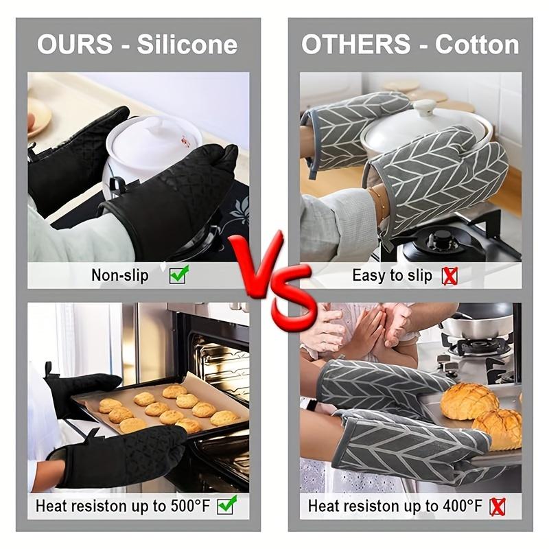 6 buc Mănuși de cuptor și suporturi pentru oale, Mănușă de cuptor de bucătărie Rezistentă la căldură mare 500 de grade Mănuși de cuptor extra lungi și suporturi pentru oale cu suprafață siliconică anti-alunecare