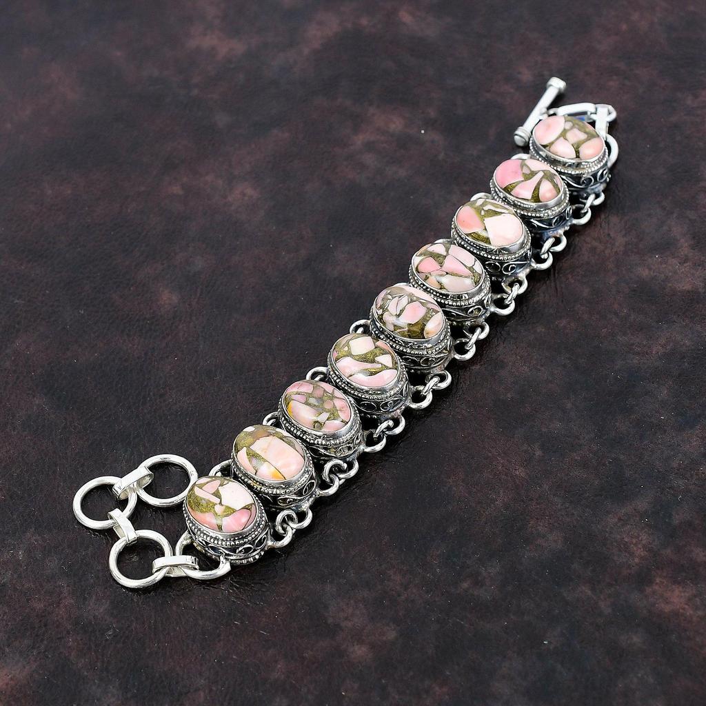 Kupfer Rosa Opal Armband Handgemacht Vintage Schmuck 925 Sterling Silber Armband Edelstein Armband Verstellbares Kettenarmband Geschenk für Braut