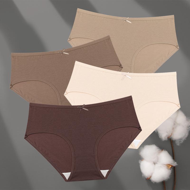 FINETOO 4 Stück Baumwolle Damen Unterwäsche Nahtlos Übergröße Niedrige Taille Slips Mädchen Bequeme Einfarbige Gemütliche Slips Dehnbare Lingerie