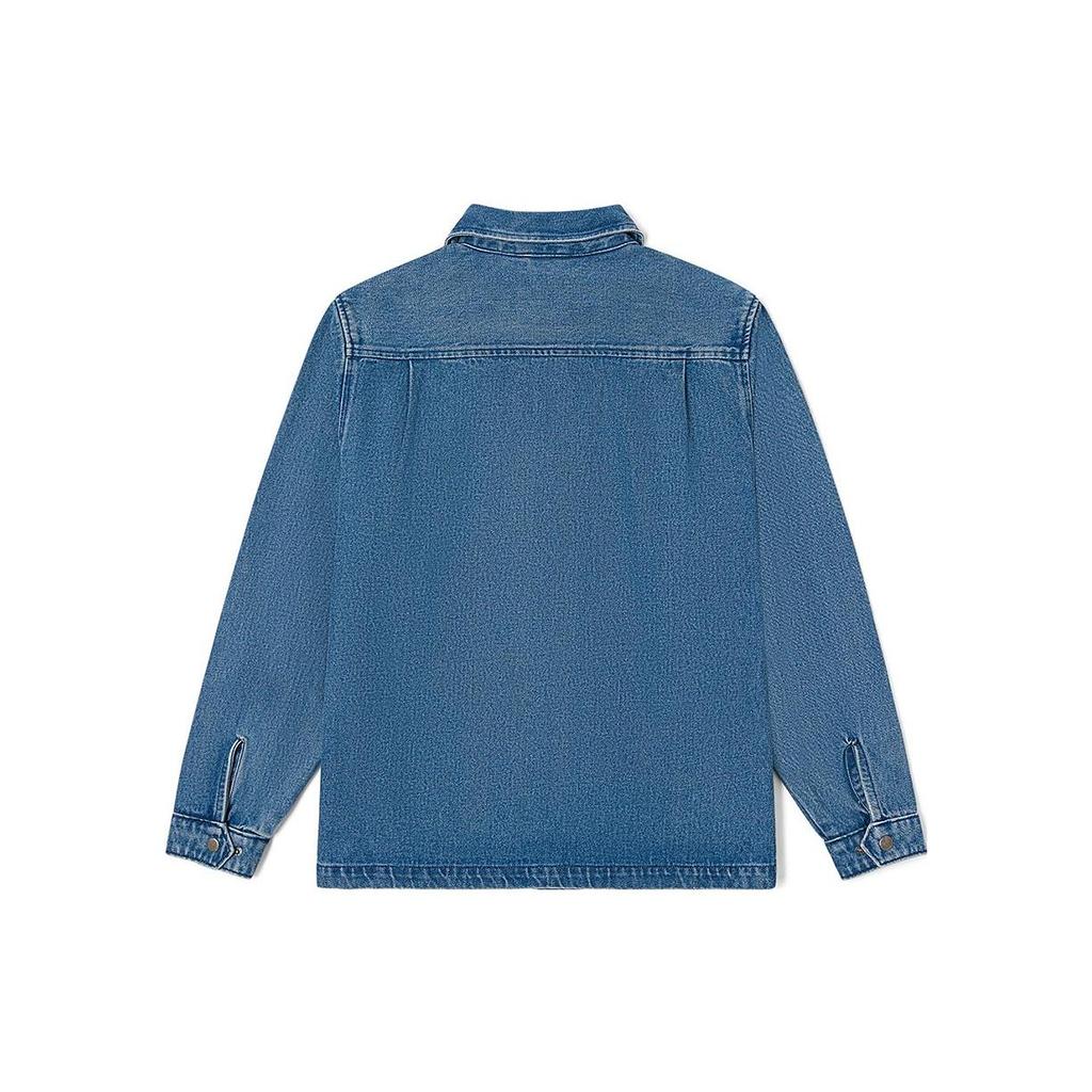 Vans Letter Print Single Button Denim Jacket Men jackets Washed-Blue VN0007WN7W6