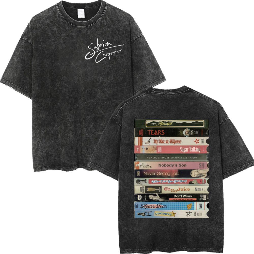 Sabrina Carpenter Album Poster Graphic T Shirt Men Women High Quality Vintage Washed Tshirt Summer Casual Loose Cotton Tshirts