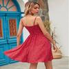 Women's Spaghetti Strap A-Line Mini Dress Smocked Bodice Polka Dot Print High Waist Casual Summer Sundress