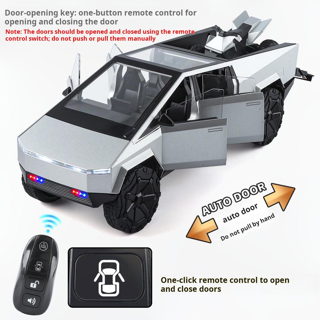 1:24 Remote Control Electric Door Cyber Pickup Exquisite Alloy Car Model Mecha-Style Light & Sound Metal Toy Ornament