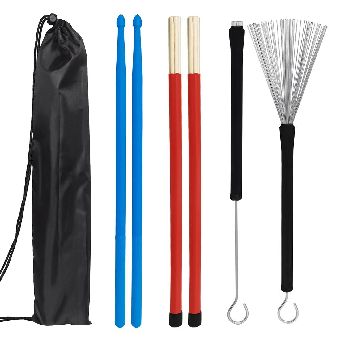 Drum Sticks Brush Set 1 Pair Drumsticks Drum Brush Nylon Drum Sticks Brush & Bamboo Drumstick Professional Percussion Parts