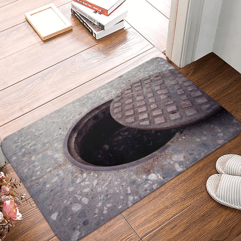 Tappetino Divertente Coperchio Tombino 3D Trappole Tappetino Ingresso Non-Scivolo Bagno Cucina Giardino Garage Tappeto