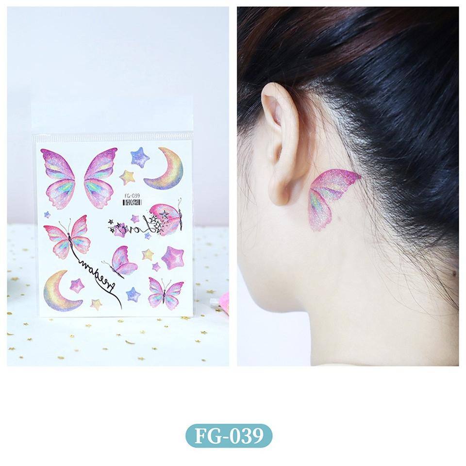 1pc Glitter Gradient Butterfly Wing Tattoo Eyeliner Face Sticker for Kids' Eye Makeup DIY