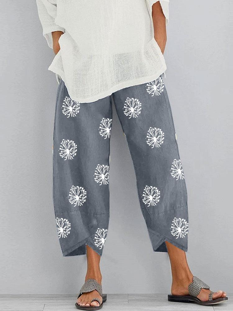 2020 Women's Loose Dandelion Print Elastic Waist Pocket Pants