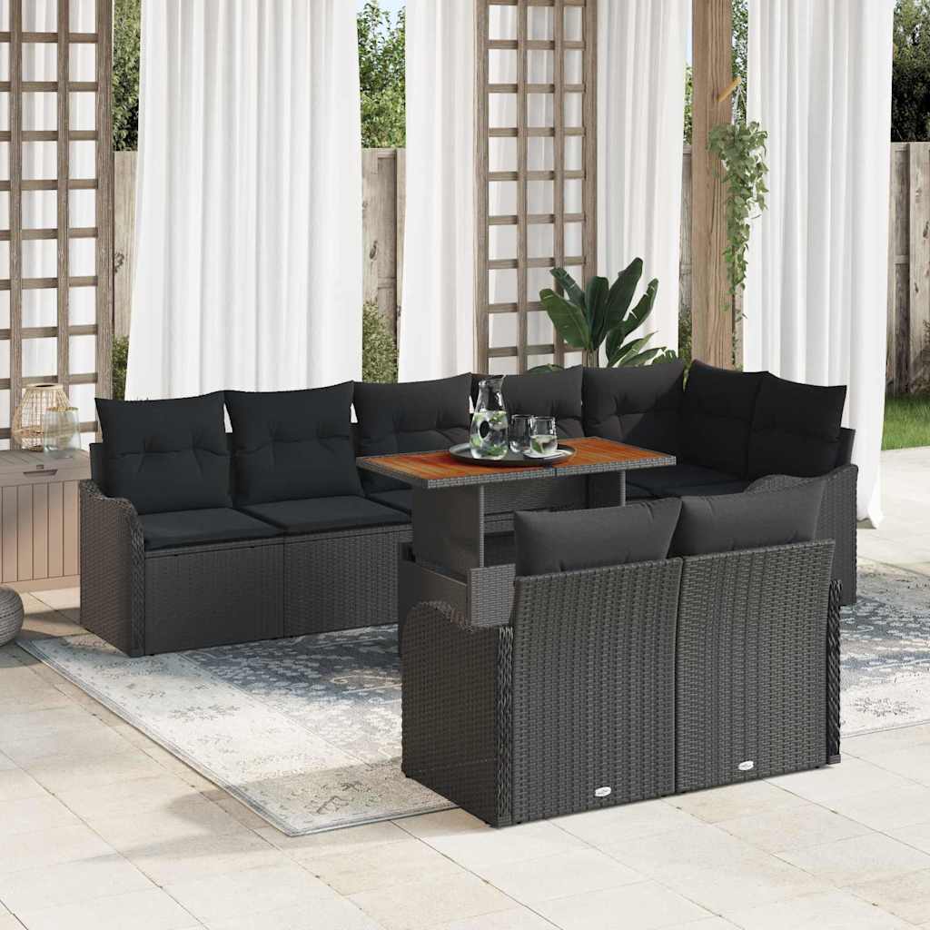 Garden Sofa Set with Storage 9 pcs Black Poly Rattan