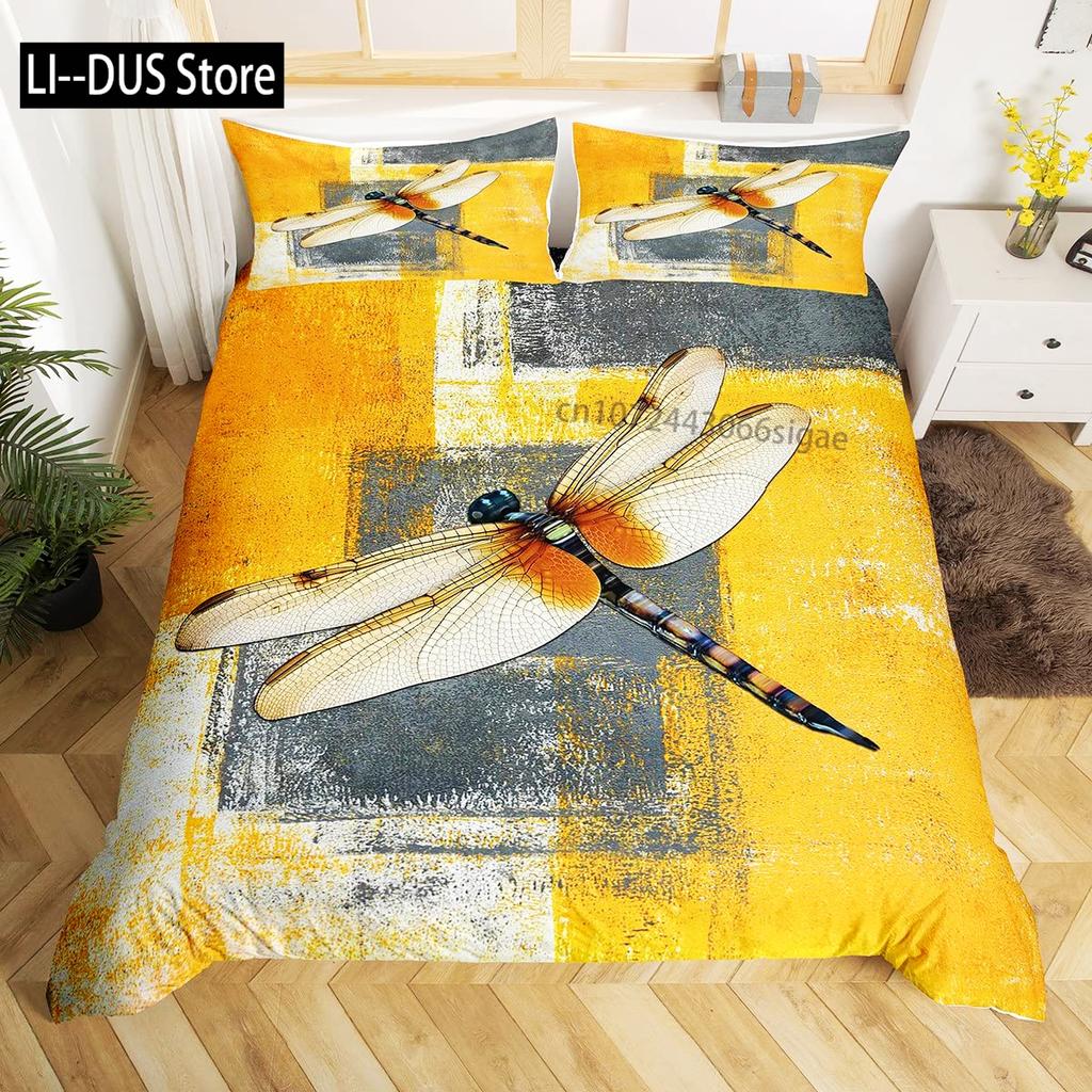 Aquarell Pastell Floral Bettwäsche Sets Vollgröße Bettbezug für Mädchen Frauen Libelle Deckenbezug Steppdeckenbezug Zimmerdeko