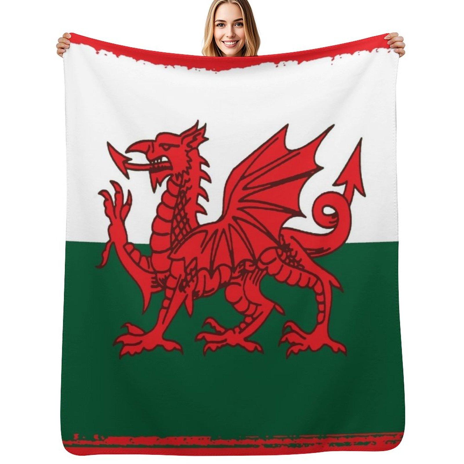 Y Ddraig Goch The Red Dragon Grunge Welsh Flag Throw Blanket Warm Comfortable Blanket Gift for Parents Friends Size: 75*100cm, Weight: 230 GSM