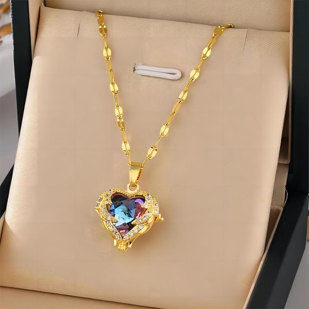 Trendy Heart OF Ocean Stainless Steel Cubic Zirconia Necklaces For Women Men Gold Color Metal Crystal Party Everyday Zircon